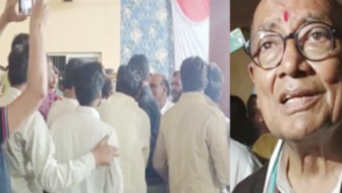 Madhya Pradesh Congress workers clash and trade insults at each other while Digvijaya Singh tries to pacify them: Watch