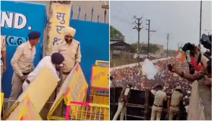 Chhattisgarh Police use tear gas, water cannons, chilli powder shells against BJP members during their march towards Assembly
