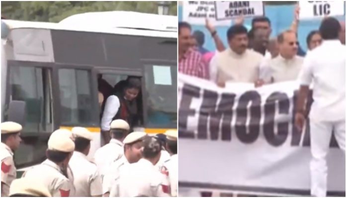 Opposition MPs protesting at Vijay Chowk detained by Delhi police after warning issued to cease protest owing to imposition of Sec 144