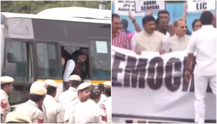 Opposition MPs protesting at Vijay Chowk detained by Delhi police after warning issued to cease protest owing to imposition of Sec 144