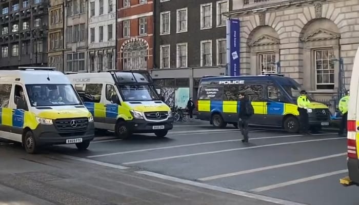 Heavy Police deployment outside Indian High Commission in London in the wake of protests planned by Khalistan supporters