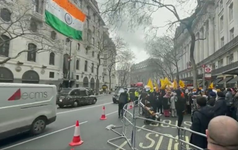 Khalistan supporters hold another protest at Indian High Commission in London, this time behind barricades with heavy police presence