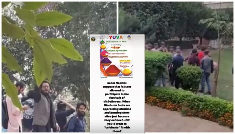 Muslim students in Jamia Millia Islamia intimidate, threaten other students against celebrating Holi on the campus, raise Naara-e-Takbeer and Allah-hu-Akbar slogans