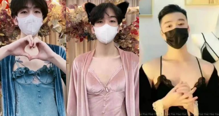 As China bans women from modelling for lingerie, male models wear push-up bras and corsets on live-stream shopping events