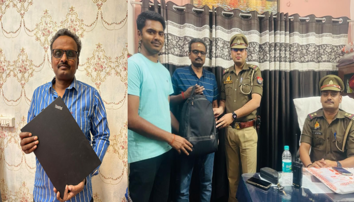 The lost laptop is returned to Mohan Bachu by the UP police.