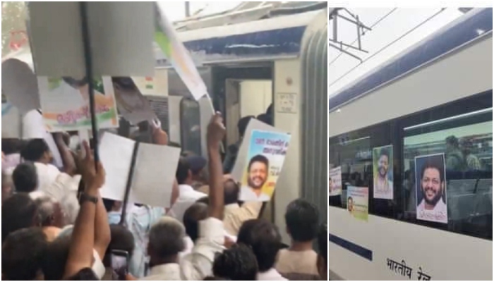 Kerala: Congress workers vandalise Vande Bharat Express, paste posters of Palakkad MP VK Sreekandan all over