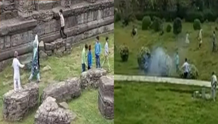 Firecrackers set off inside Martand Sun Temple in Kashmir on Eid