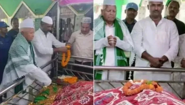 RJD Chief Lalu Yadav steps out of his Patna home for the first time, wears skull cap, a green chadar and prays at Mazar: Watch