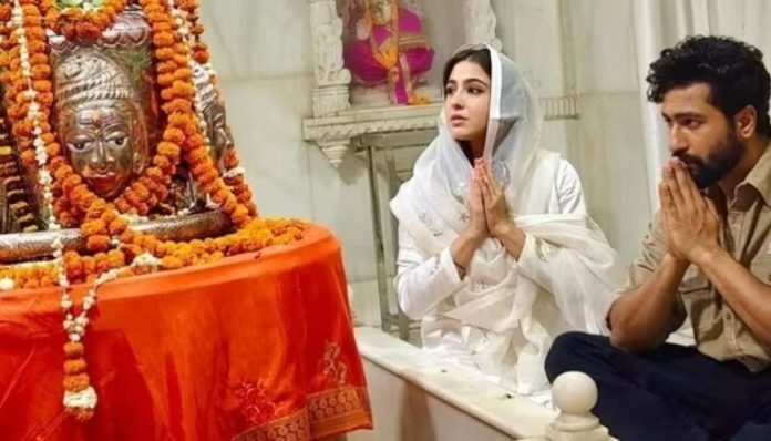 Vicky Kaushal and Sara Ali Khan at the Shiva temple.