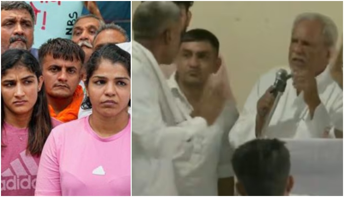 Haryana: Khap panchayat members engage in a scuffle during meeting in Kurukshetra in support of wrestlers