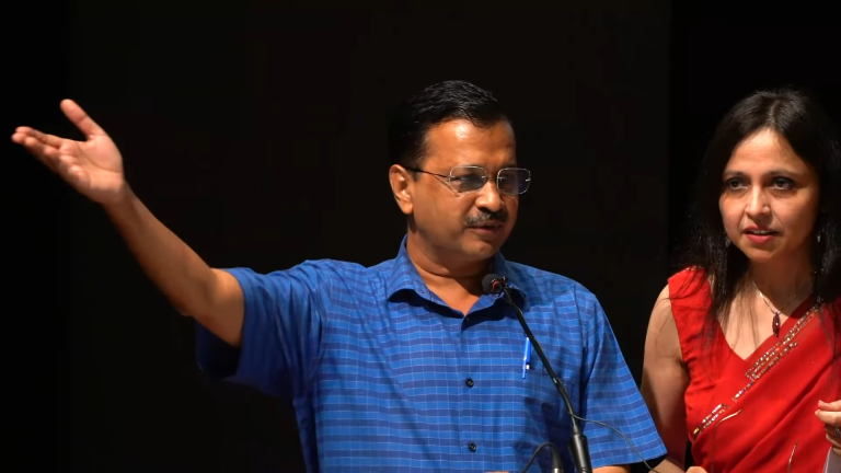 Arvind Kejriwal’s speech at inauguration of Indraprastha University campus interrupted twice with sloganeering by AAP & BJP supporters
