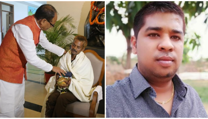 Dashmat Rawat with Shivraj Singh Chouhan (L), Pravesh Shukla (R)