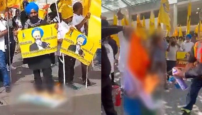 Khalistanis desecrate Indian flags