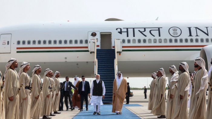 PM Modi arrives in Abu Dhabi on official visit to the UAE