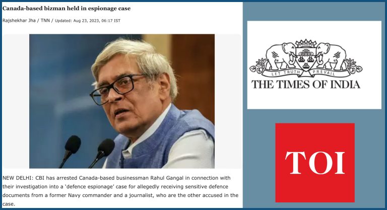 Times of India uses Bibek Debroy’s photo in report on man caught in espionage case, says sorry but the economist calls it lame and tame