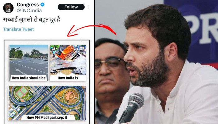 Faux pas: Congress uses image of poorly constructed road from the UPA era to shame the Modi government