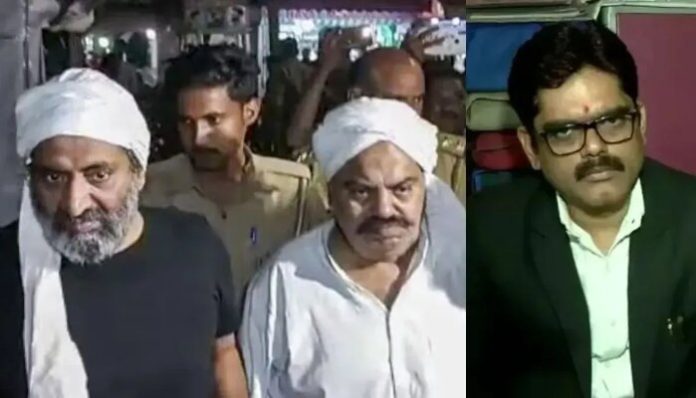 The gangster along with his brother (L) and his lawyer (R).