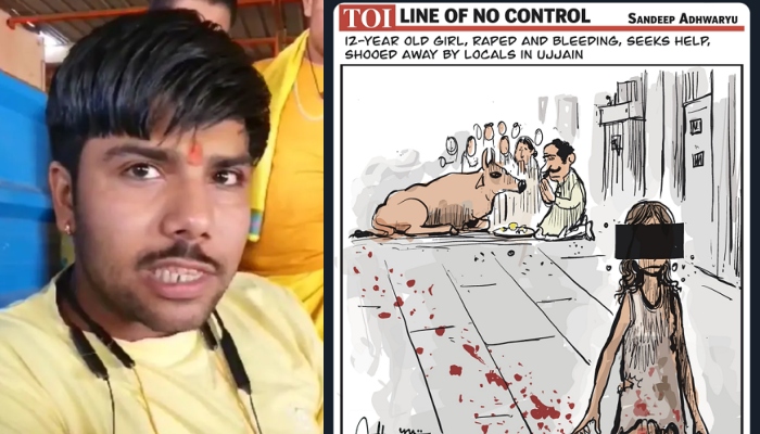 Ujjain rape case: While Hinduphobic cartoon by Times of India’s cartoonist blames cow-worshipping Hindus, here is how Pujari Rahul Sharma helped the girl