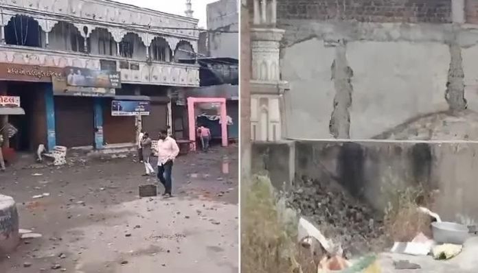 A pile of stones was found from the roof of a madrasa in Thasra
