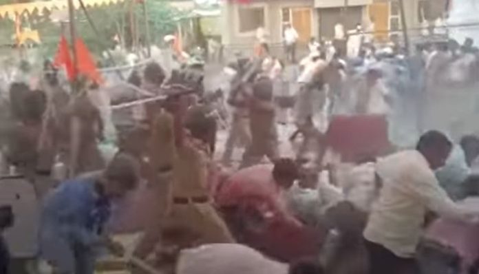 Lathi charge during hunger strike for Maratha reservation in Maharashtra.