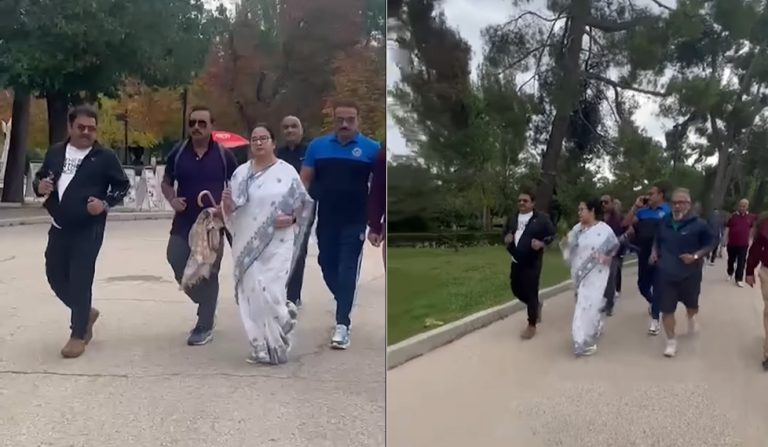 Mamata Banerjee asks everyone to stay fit as she jogs wearing chappals in Spain, plays the accordion during her ‘morning walk’: Watch
