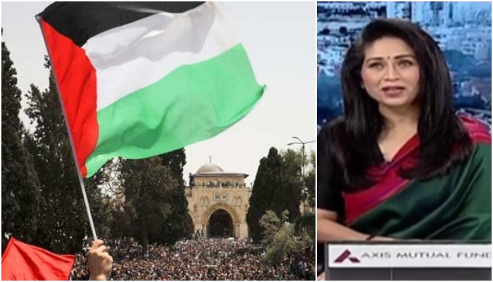 Israeli guest gets upset after Indian anchor wears saree with colors of Palestine flag, Netizens divided: Misplaced symbolism or just her grandma’s saree?