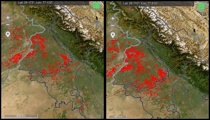 Haryana govt releases satellite imagery from NASA showing stubble burning in Punjab, exposes AAP govt’s claims on pollution in Delhi