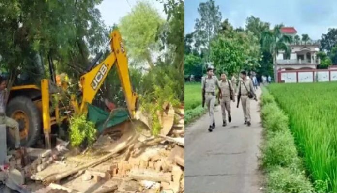 Bulldozer demolished the house of the Ujjain rape accused (L), residence of the Deoria murder culprit (R).