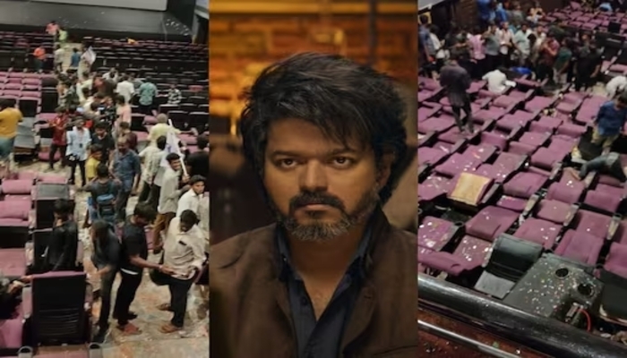 Chennai: Fans of Actor Vijay turn violent, tear theatre seats during the screening of the trailer of his upcoming film Leo