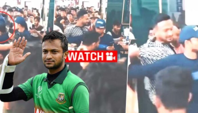 Old Video of Shakib surrounded by unchecked fans circulating with fake claims of being manhandled by disgruntled fans after world cup debacle