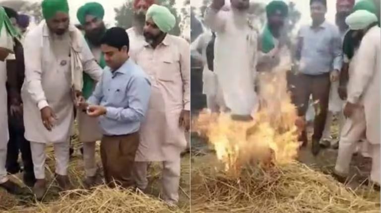 Reached to stop farm fires, govt official forced to burn stubble by farmers in Punjab
