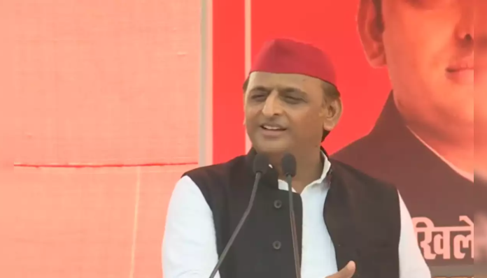 The SP president addressing an election rally in Tikamgarh.