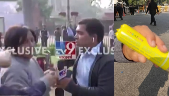 Watch: Journalists start fighting among themselves to get their hands on the colour canister thrown in parliament