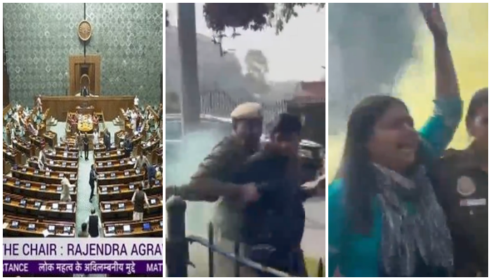 “Jai Bhim, Manipur ko Insaf do”: What were the slogans raised by protestors outside the Parliament as they hurled smoke canisters