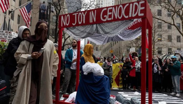 Pro-Palestinian protestors storm streets in New York City raising slogans, 