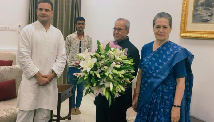 The ex-president with Sonia Gandhi and Rahul Gandhi.