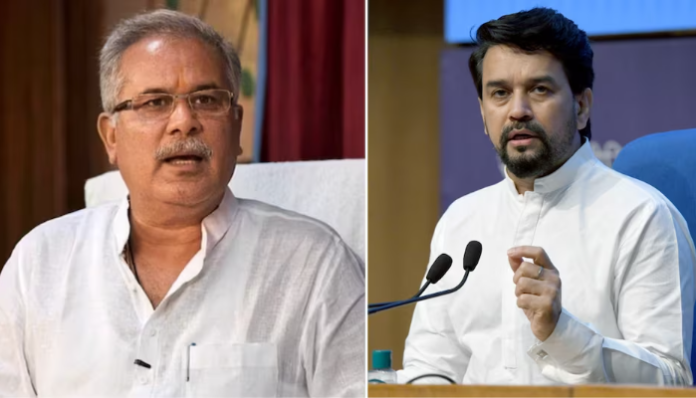 Anurag Thakur (right) remarked that Lord Mahadev cursed Bhupesh Baghel (left) and Congress.