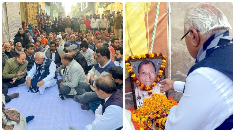 Haryana CM Manohar Lal Khattar visits Bittu Bajrangi’s house to offer condolences on his brother’s death