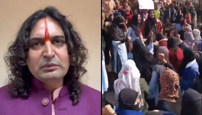 Jaipur: Balmukund Acharya faces protests for raising ‘Jai Shri Ram’ and ‘Bharat Mata ki Jai’ slogans, and for his opposition to compulsory hijab