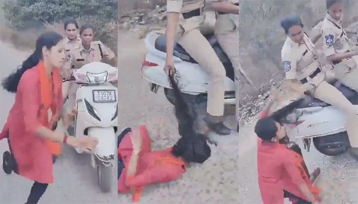 In Congress-ruled Telangana, cop pulls female ABVP student by the hair on the road, BJP demands strict action