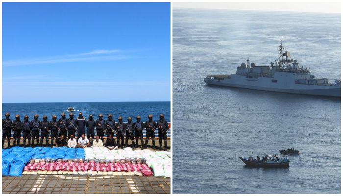 Indian Navy and NCB seize boat with 3300 kgs of drugs near International Maritime Boundary in Arabian Sea off Gujarat