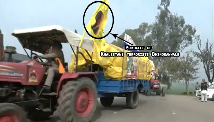 Khalistani flag with portrait of Bhindranwale spotted on farmer protest tractor marching towards Delhi