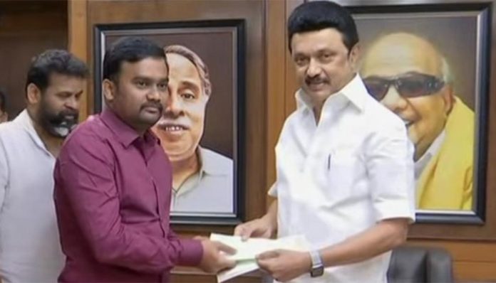 TN film producer turned drug peddler Jaffer Sadiq with TN CM MK Stalin