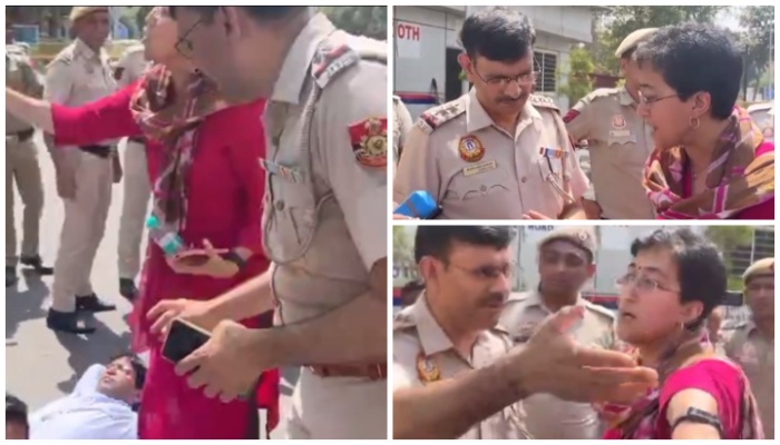 Drama on steroids: AAP leader screams “shoot me shoot me” while lying on the road, Atishi yells at a cop looking amused by the whole thing