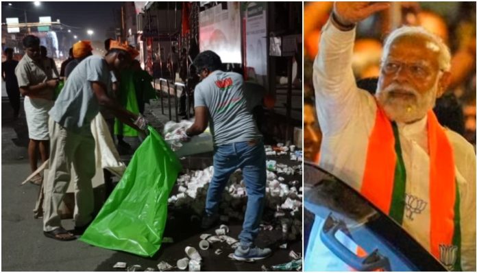 Tamil Nadu: BJP workers put into practice 'Swachhta mission', clean streets after PM Modi's Coimbatore rally ensuring litter-free city
