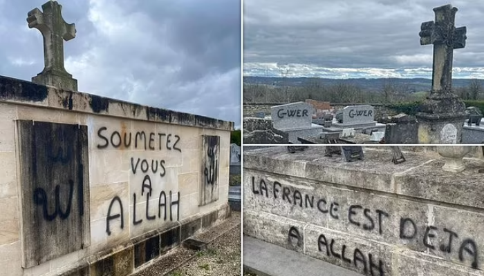 ‘France is already Allah’s’, ‘Submit to Allah’, ‘Happy Ramadan, non-Muslims’: 58 graves, war memorial, and church vandalised with Islamic graffiti