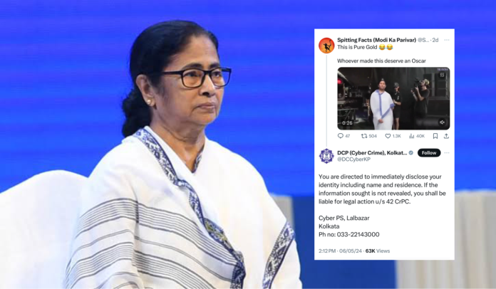 Kolkata Police threatens SM user Mamata Banerjee