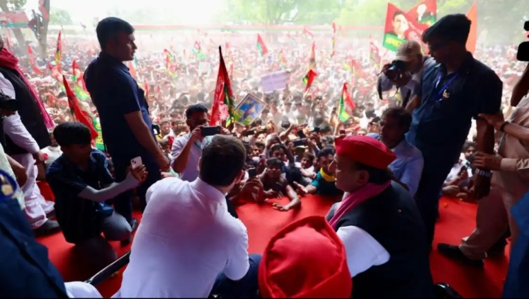 Rahul Gandhi, Akhilesh Yadav forced to leave INDI Alliance rally in Prayagraj without giving speeches after crowd breaches barricades creating stampede-like situation
