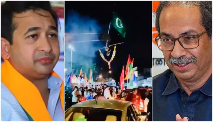Islamic flag spotted at Shiv Sena (UBT) rally in Mumbai, BJP’s Nitesh Rane claims UBT will build Dawood’s memorial in the city