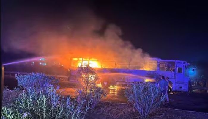 ‘Door was shut, didn’t see how the fire started’: Survivors narrate their ordeal after bus with pilgrims returning from Mathura, Vrindavan engulfed in flames in Haryana’s Nuh, ten died & several injured